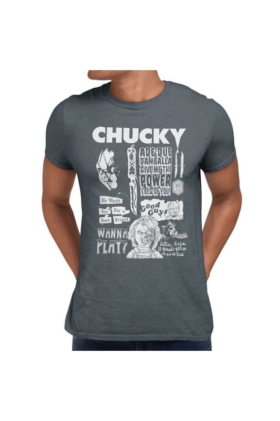 Chucky Ade Due Damballa Wanna Play? Men's Graphic T-Shirt (Dark Heather, S-2XL)
