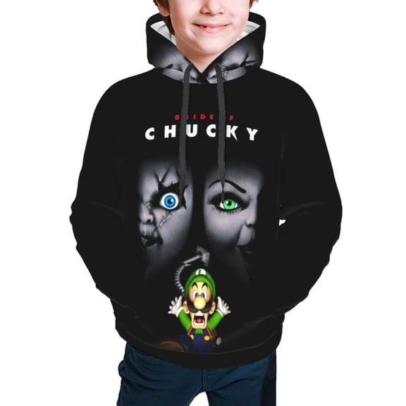 Chucky Character Luigi's Mansion Youth Hoodies Sweatshirt Teen Pullover Hooded Clothes With Pocket For Boys Girls Clothing