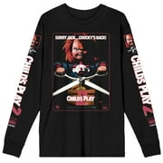 Chucky Childs Play 2 VHS Cover Art Crew Neck Long Sleeve Mens Black Tee-Large