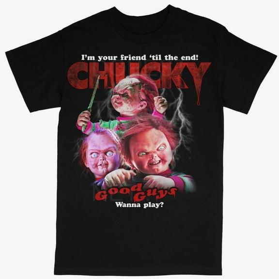 Chucky Childs Play Scary Movie Halloween Black Crew T-Shirt S-5XL