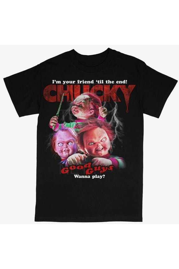 Chucky Childs Play Scary Movie Halloween Black Crew T-Shirt S-5XL