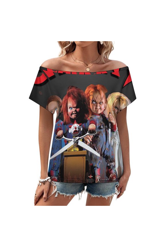 Chucky Childs Play Women's T Shirt Short Sleeve Off Shoulder Tee Shirt Tops 3D Printing Summer Soft Comfortable T-Shirt