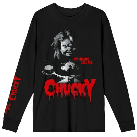 Chucky Classic Horror Movie Mens Black Long Sleeve Graphic Tee-L