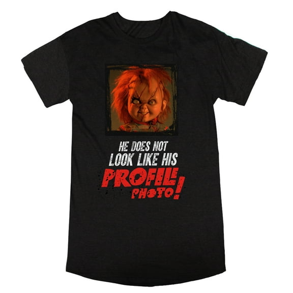 Chucky Creepy Profile Photo Women's Charcoal Heather Short Sleeve Sleep Shirt-Medium