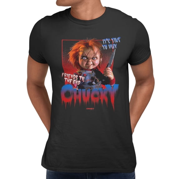 Chucky Friends Til The End It's Time To Play Men's Graphic T-Shirt (Black, S-2XL)