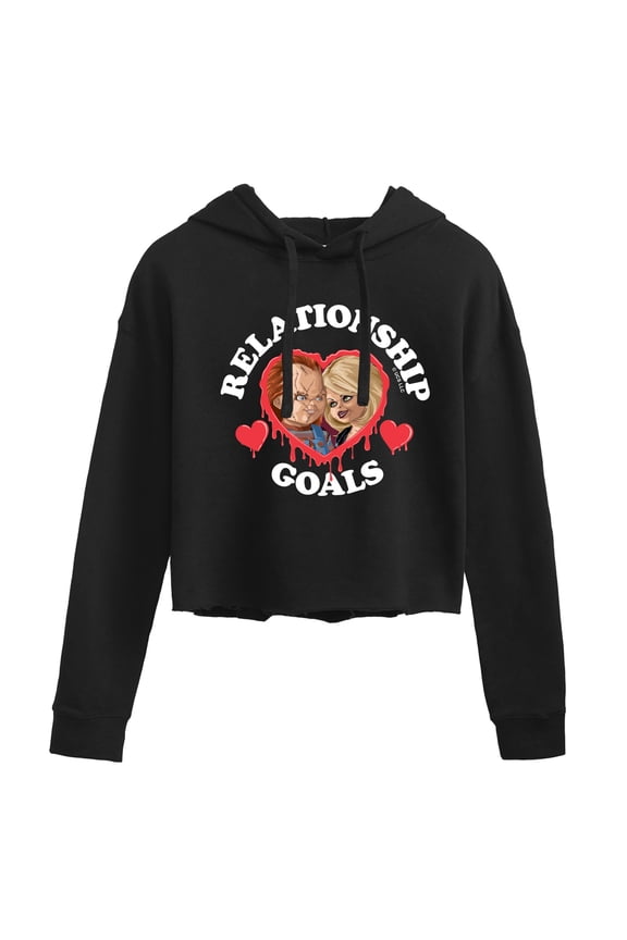 - Bride of Chucky Valentine Relationship Goals - Juniors Cropped Pullover Hoodie