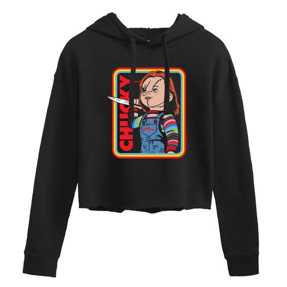 Chucky - Retro Chucky & Knife - Juniors Cropped Pullover Hoodie