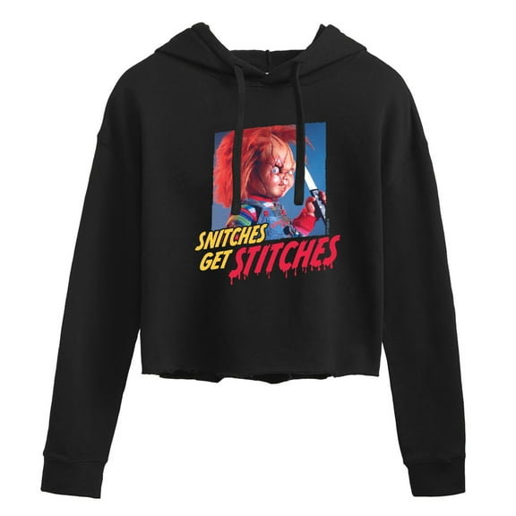Chucky - Snitches Get Stitches - Juniors Cropped Pullover Hoodie