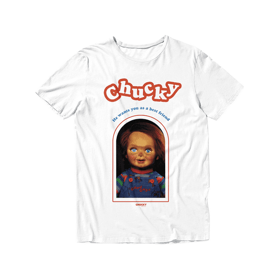 Chucky He Wants You As A Best Friend Unisex Adult Short Sleeve T-Shirt (White, S-2XL)