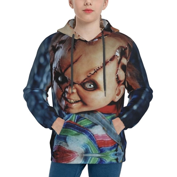 Chucky Hoodie Lightweight Pullover Halloween Graphic Hooded Sweatshirt for Girls Boys with Pocket Medium