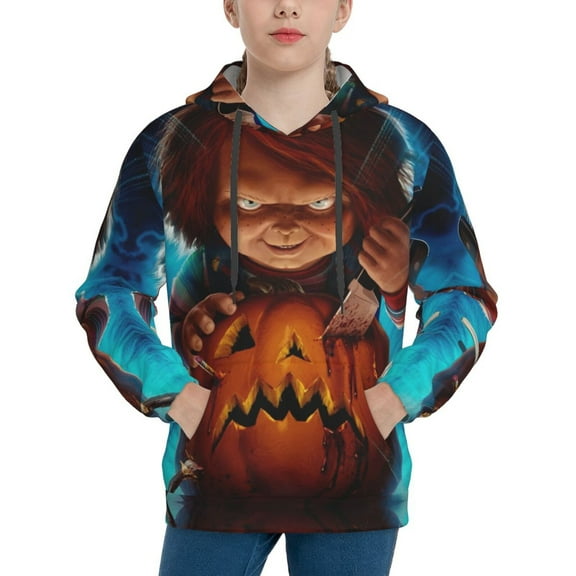 Chucky Hoodie Lightweight Pullover Halloween Graphic Hooded Sweatshirt for Girls Boys with Pocket Medium