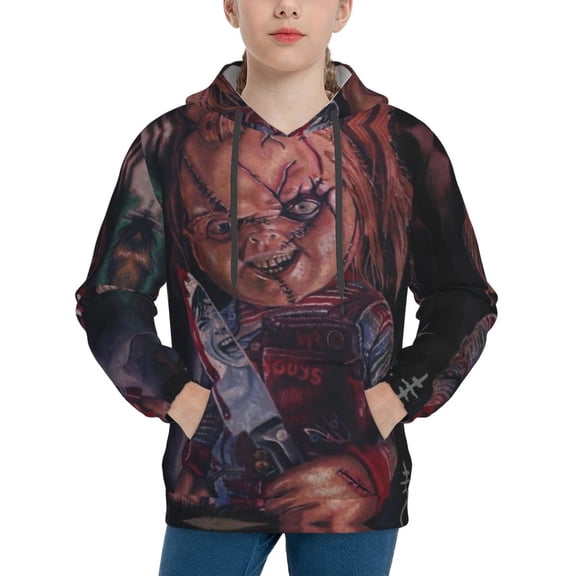 Chucky Hoodie Lightweight Pullover Halloween Graphic Hooded Sweatshirt for Girls Boys with Pocket X-Large
