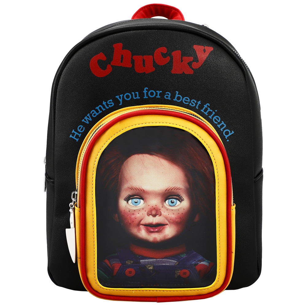 Chucky Horror Movie Character Toy Box Window Black Mini Backpack