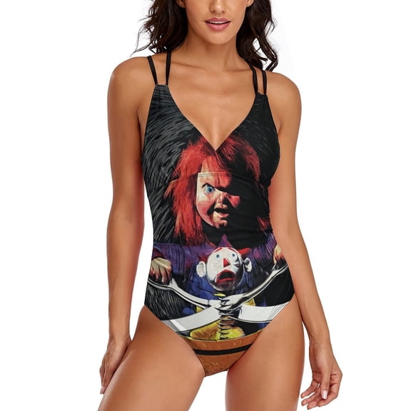 Chucky Horror Movie Womens One-Pieces Swimsuit Sexy CirssCross Swimwear Printing Bathing Suits S