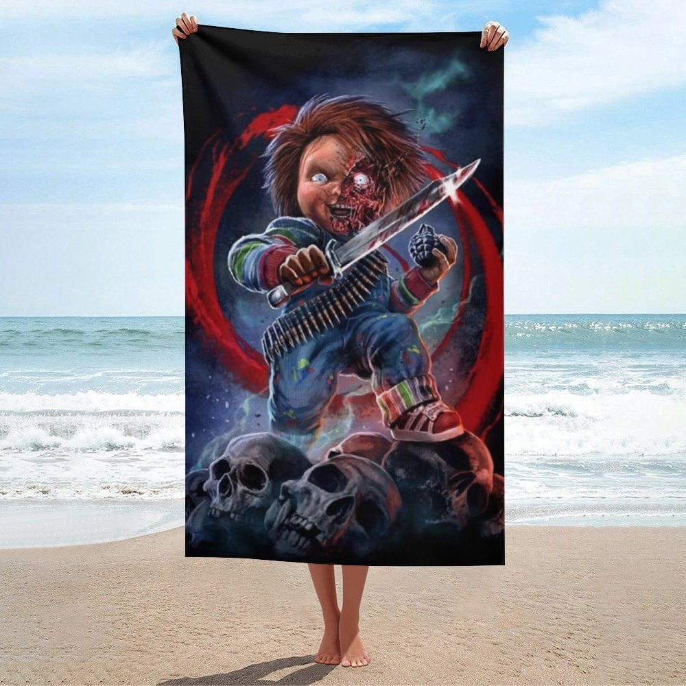 Chucky Horror Skull Beach Towel Microfiber Soft Absorbent
