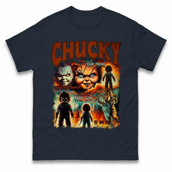 Chucky It's Time To Play Bootleg T Shirt,Navy Color,Size 3XL