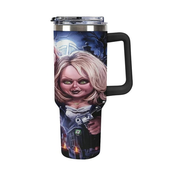 Chucky Large Capacity Car Cup, 40oz Stainless Steel Travel Mug With Handle, Double Layer Vacuum Insulated Cup, Coffee Cup , With Lid And Straw, Best Festivals Gift, Halloween Gift, Christmas Gift Bl