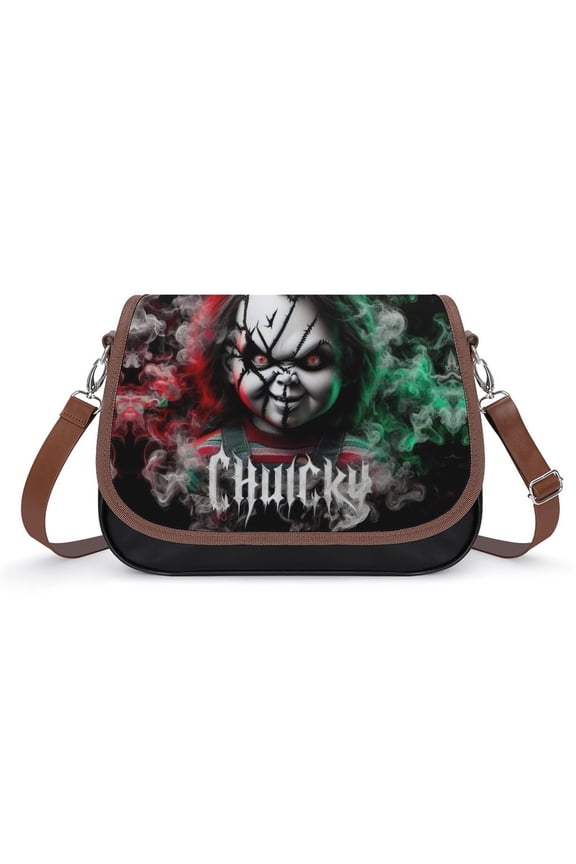 Chucky Leather Shoulder Handbag Slouchy Tote Bag Flapover Crossbody Messenger Bag for Women Men