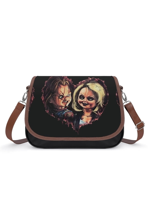 Chucky Leather Shoulder Handbag Slouchy Tote Bag Flapover Crossbody Messenger Bag for Women Men