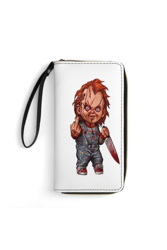 Chucky Leather Wallet with Wristlet Credit Card Holder Zipper Clutch Stylish Purse for Women Men