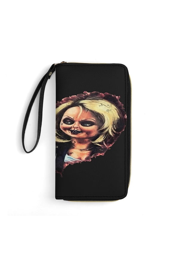 Chucky Leather Wallet with Wristlet Credit Card Holder Zipper Clutch Stylish Purse for Women Men