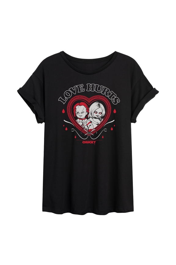 - Love Hurts - Juniors Oversized Graphic T-Shirt
