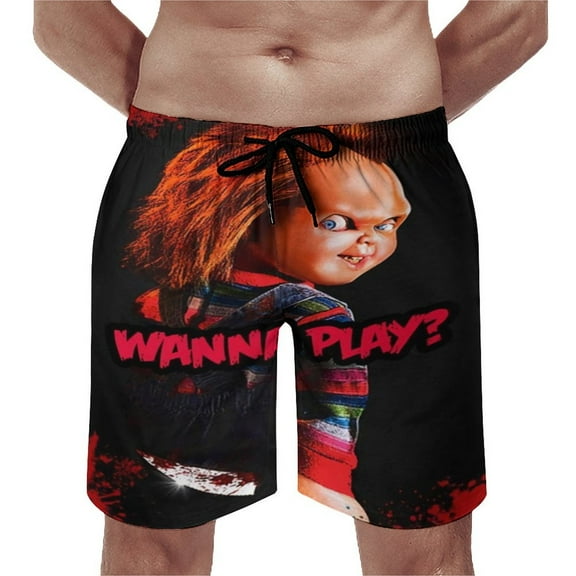 Chucky Men's Beachwear Quick Dry 3D Printed Beach Board Shorts with Pockets Cool Mesh Lining XS