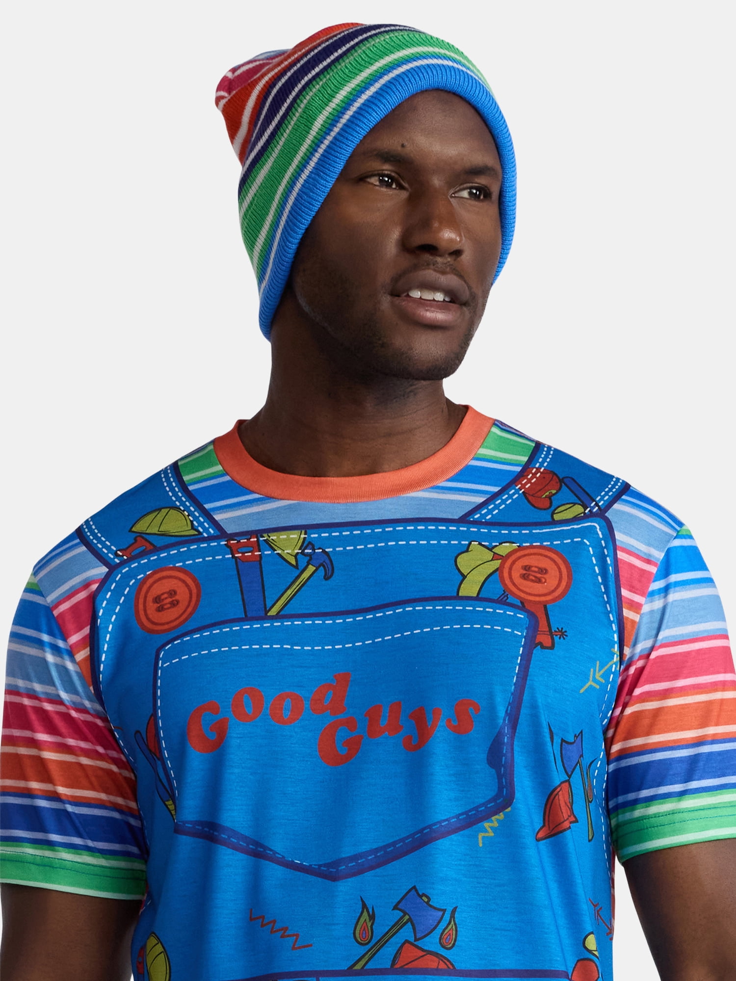 Chucky, Men's & Big Men's Graphic Halloween Cosplay T-Shirt and Matching Character Beanie, Sizes XS-3XL