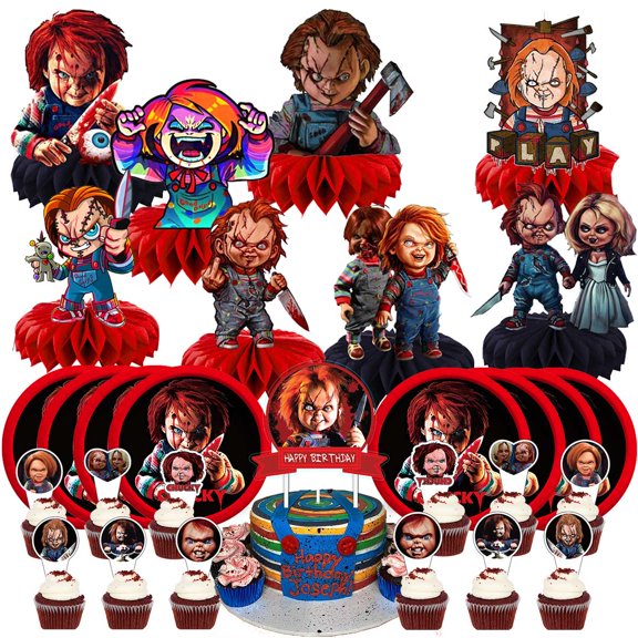 Chucky Party Supplies Decor Plates Fans Decorations Honeycomb Centerpieces Cake Toppers