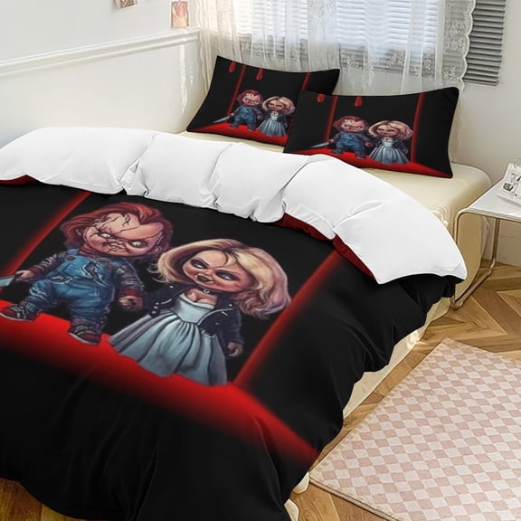 Chucky Printed Quilt Set 3-Pieces for Kids Adults with 2 Pillowcases 1 Duvet Cover Soft Funny Bedding Set Twin-86"x70"