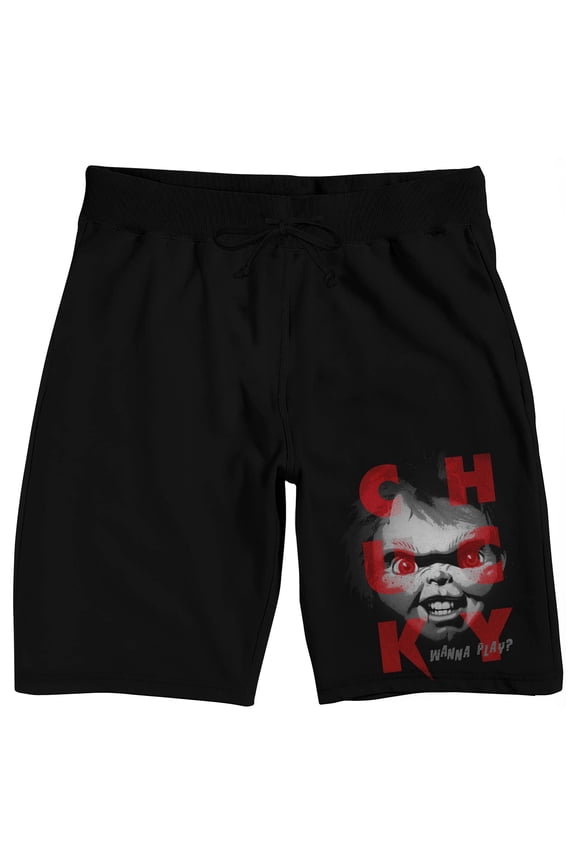 Chucky Scary Face Men's Black Sleep Pajama Shorts-Large