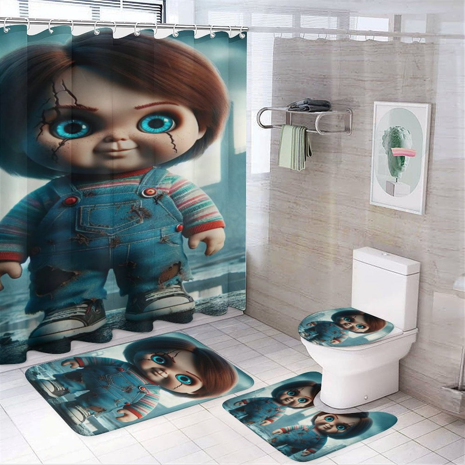 Chucky Shower Curtain 4 Piece Bath Sets for Home Decor Non-Slip Rug U ...