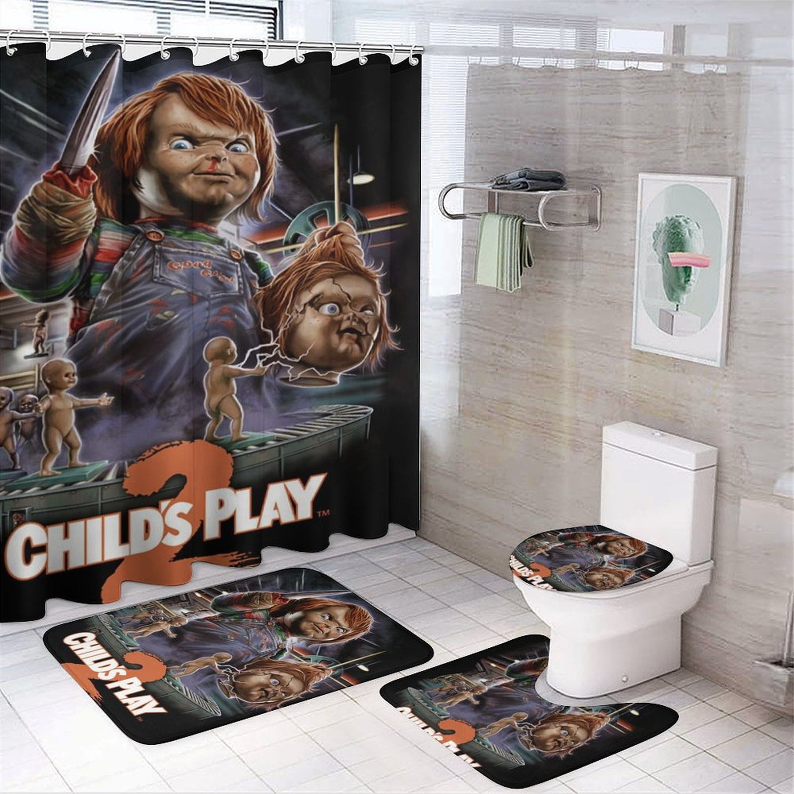 Chucky Shower Curtain 4 Piece Bath Sets for Home Decor Non-Slip Rug U ...