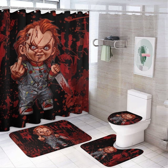 Chucky Shower Curtain Sets 4 Piece Bathroom Set Shower Curtain Non-Slip ...