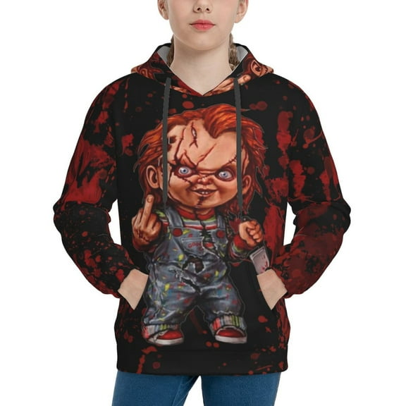 Chucky Teens Sweatshirt Winter Warm Jackets Unisex Youth Hoodies Hooded Pullover Hoodie Coat Large