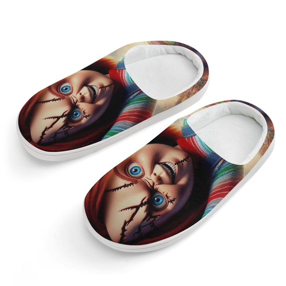 Chucky The Doll Cotton Slippers For Kids Winter Warm Soft Plush Slippers with Rubber Sole Non-Slip Indoor Outdoor Slip on Shoes For Teen Boys Girls Children