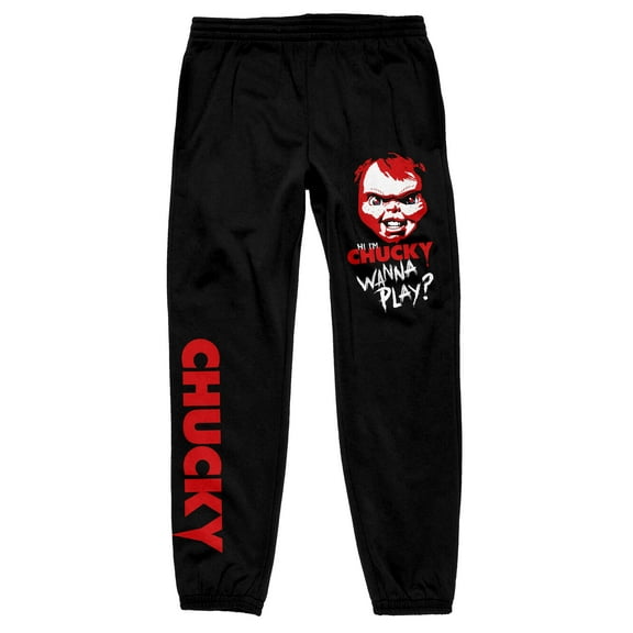 Chucky Wanna Play Chucky Doll Head Men's Black Sweatpants-XS