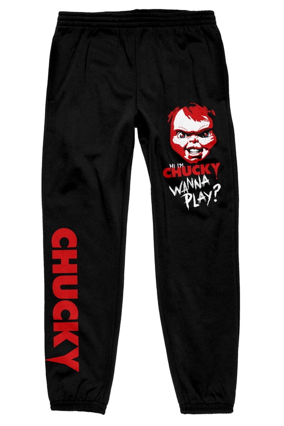 Chucky Wanna Play Chucky Doll Head Men's Black Sweatpants-XXL