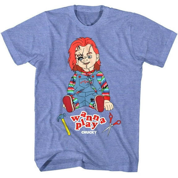 Chucky Wanna Play Stitches Men's T Shirt (LightBlueHeather, AdultM)