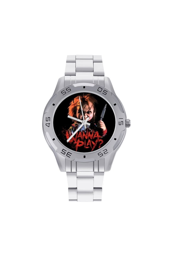 Chucky Watches for Men Stainless Steel Band Watch Round Printed Dial Business Wristwatches