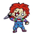 thumbnail image 1 of Chucky With Knife Horror Movie Character 1.25 Inches Tall Enamel Metal Pin, 1 of 1