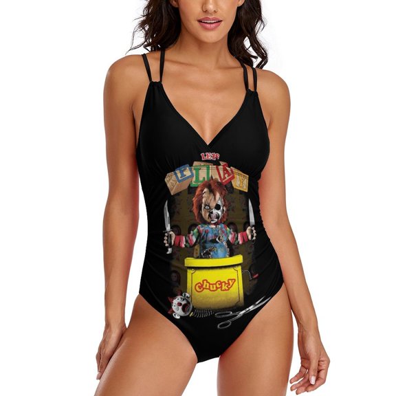 Chucky Womens One-Pieces Swimsuit Sexy CirssCross Swimwear Printing Bathing Suits S