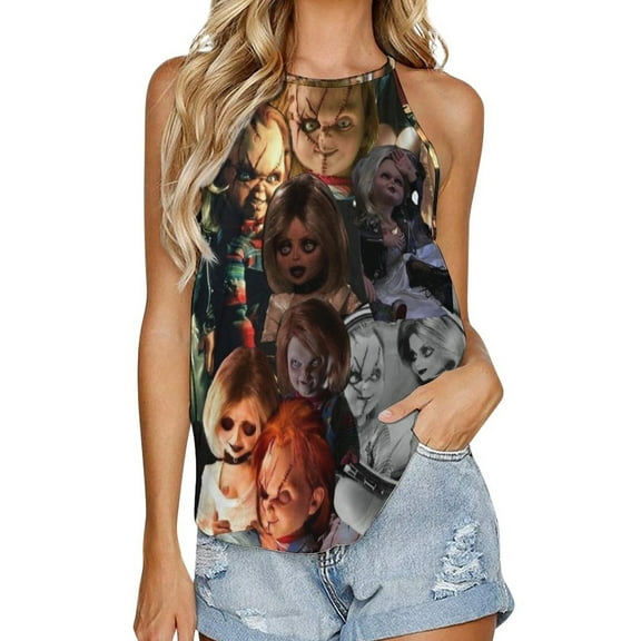 Chucky Womens Tank Tops Print Camisole Summer Casual Sleeveless Shirts Trendy Vest Blouse S