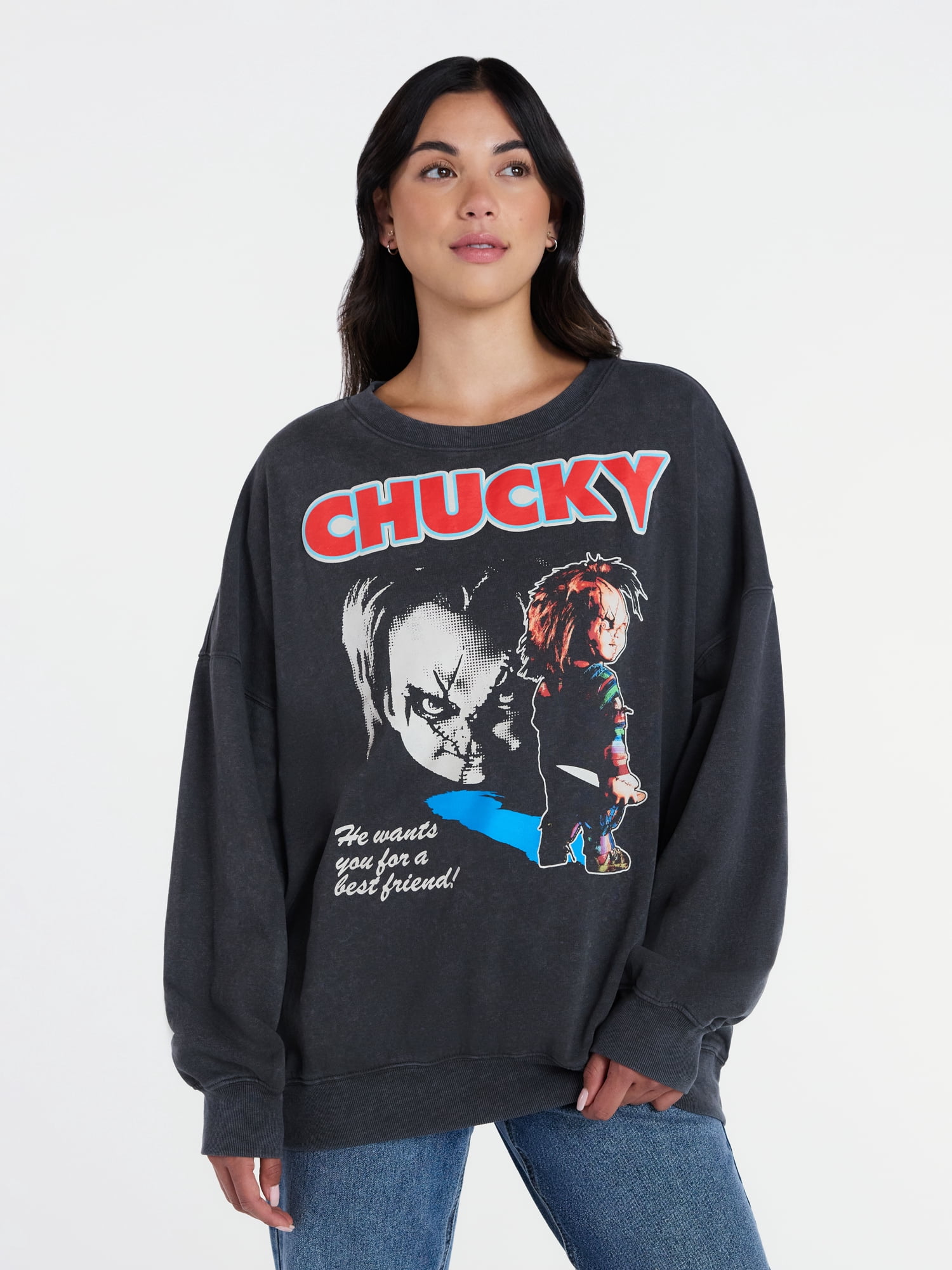 Chucky Women’s Halloween Sweatshirt, Sizes XXS-XXL