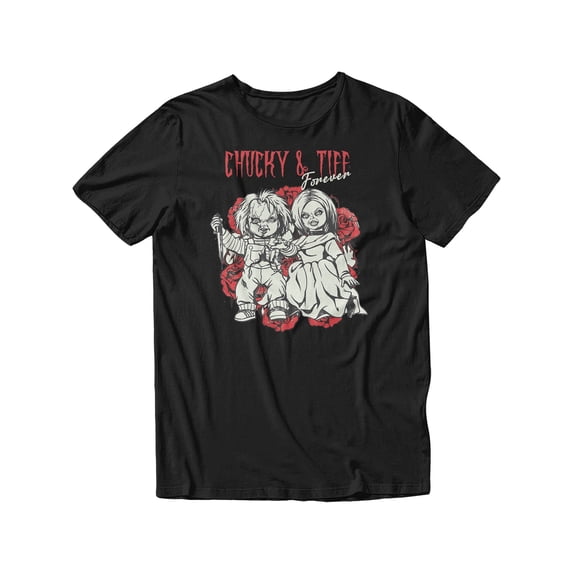 Chucky and Tiff Child's Play Juniors Graphic Short Sleeve T-Shirt (Black, S-XXL)