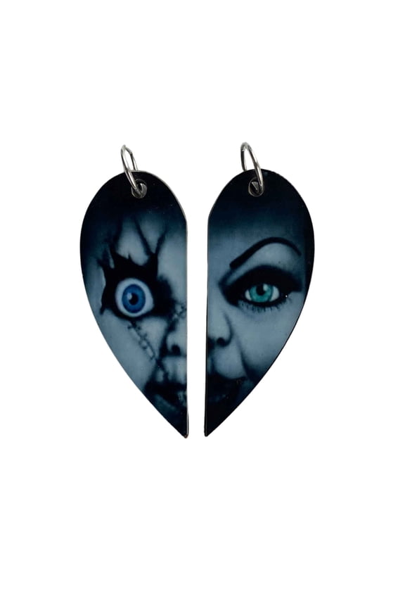 Chucky and Tiffany Valenting Matching Heart Necklaces Keyrings | Bride of Chucky Horror Couples or BFF Gift | Valentine's Day Gift for Him or Her