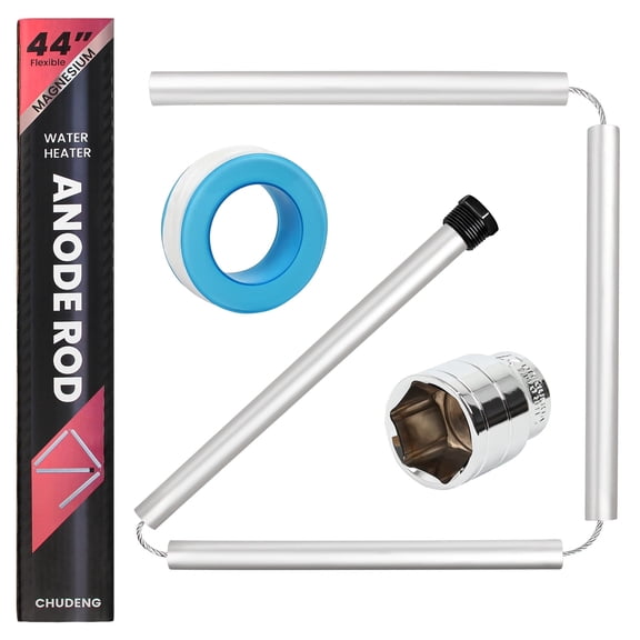Flexible Magnesium Anode Rod for Water Heater, 44 Inch, 3/4" NPT Thread Compatible with Reliance, Rheem, Richmond, Kenmore & GE Includes 1-1/16" Hex Socket and PTFE Teflon Tape