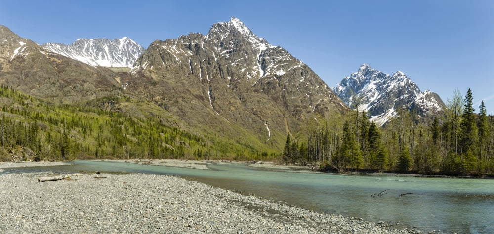 Chugach Mountains and Eagle River Valley at Echo Bend in Chugach State Park Southcentral Alaska Alaska USA Canvas Art - Panoramic Images (36 x 12)