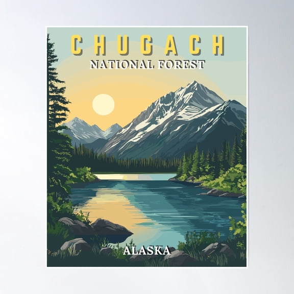 Chugach National Forest In Alaska, Usa Vintage Travel Art Landscape Poster Wall Art, Modern Wall Decor, 24x36 UNFRAMED