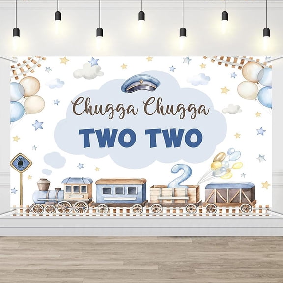 Chugga Chugga Two Two Birthday Backdrop Train 2nd Birthday Background for Boy Train Second Birthday Party Decorations Banner Supplies Photo Booth Props